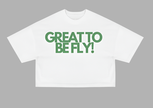 Great To Be Fly!  CROPPED Logo Tee (White/Green)