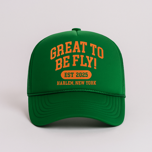 GREAT TO BE FLY! Trucker Hat – Green & Orange