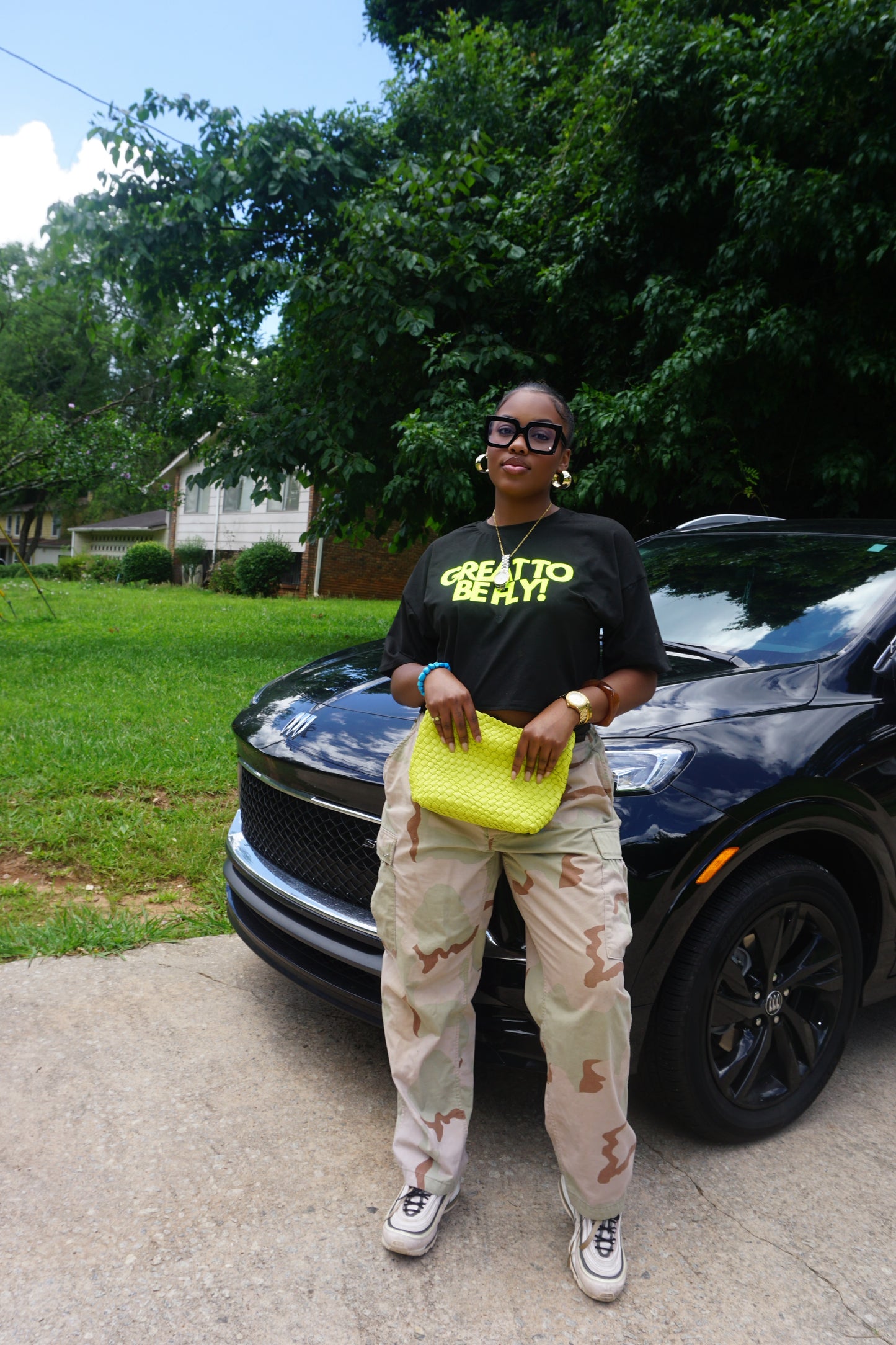 Great To Be Fly!  CROPPED Logo Tee (Black/Neon)