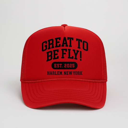 GREAT TO BE FLY! Trucker Hat – Red & Black