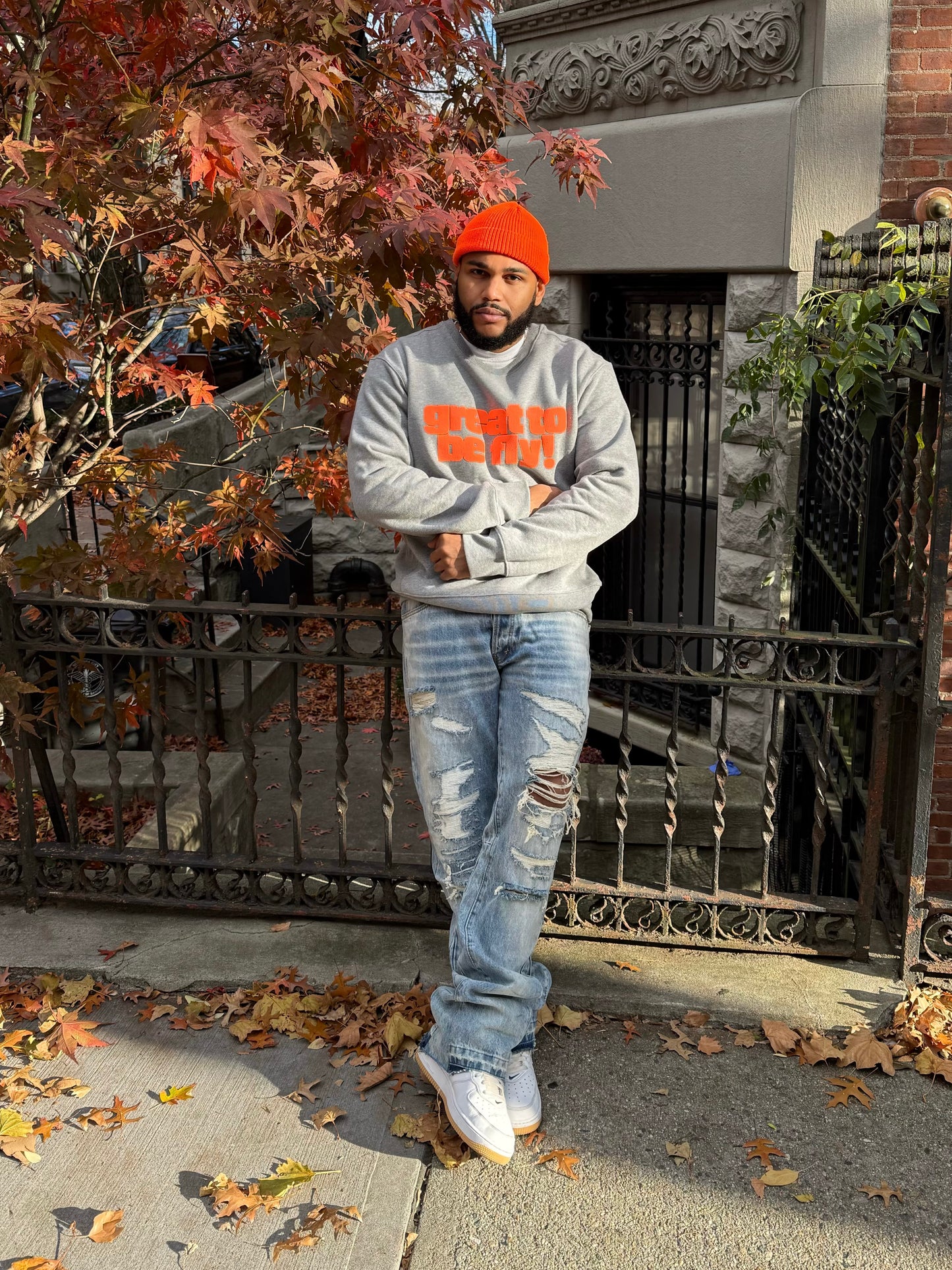 Great To Be Fly!  Logo Sweatshirt - Grey/Orange