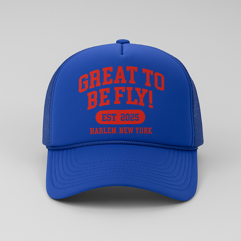 GREAT TO BE FLY! Trucker Hat – Royal Blue & Red